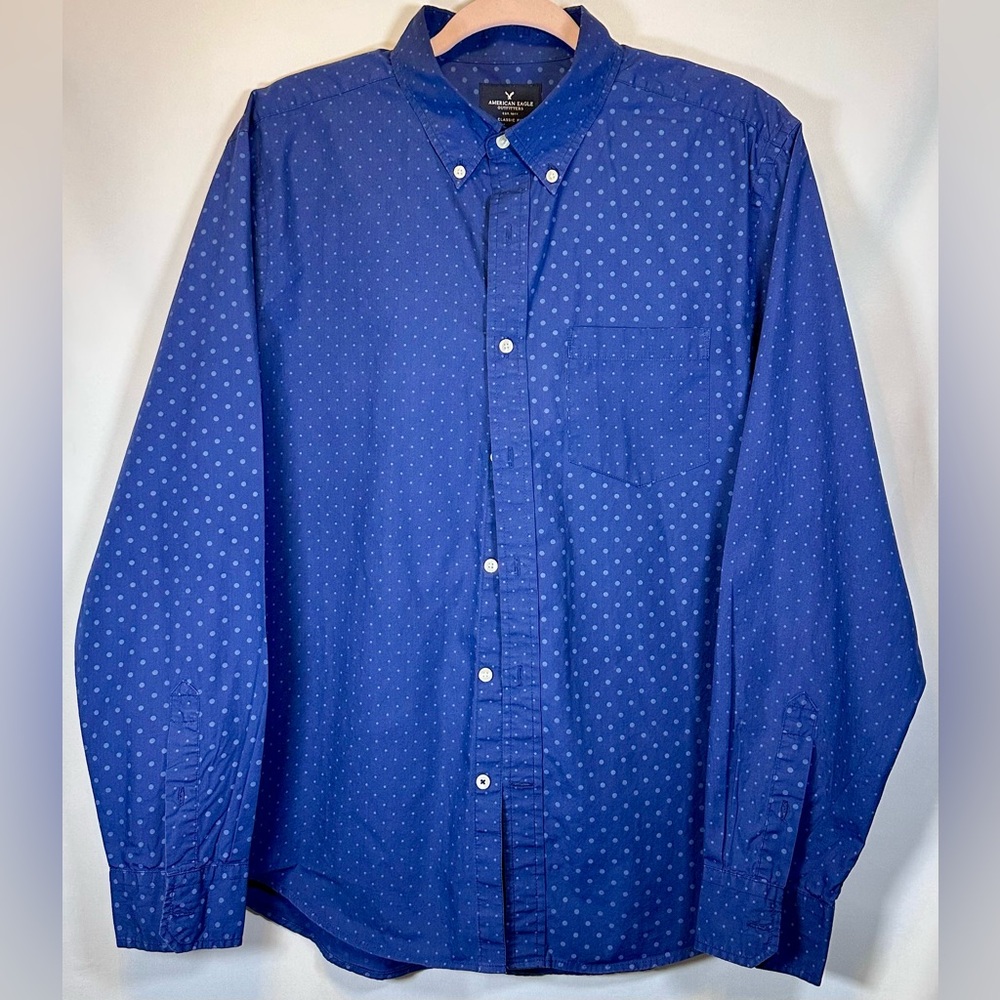 American Eagle Blue Casual Button Down Shirt Men’s Size Large